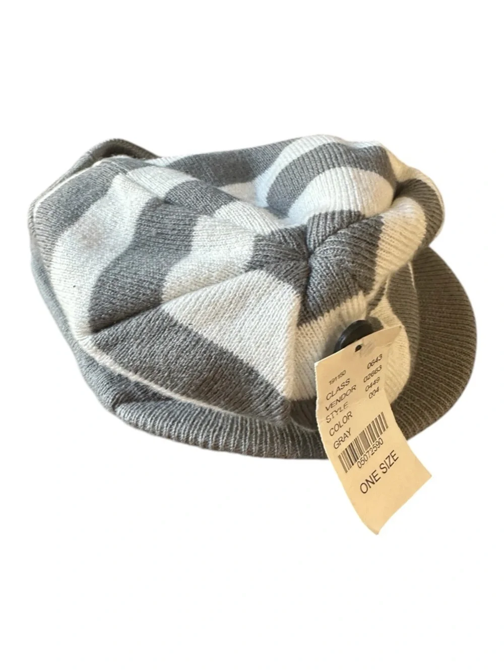 NWT Vintage Y2K Era Roxy Gray & White Striped Knit Visor Beanie with Pink Logo - Picture 2 of 6
